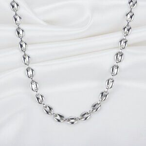 Silver Coffee Bean Link Marina Chain Necklace Stainless Steel 30 Inches NWOT